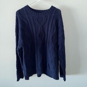 Navy Cable Knit Crewneck Sweater